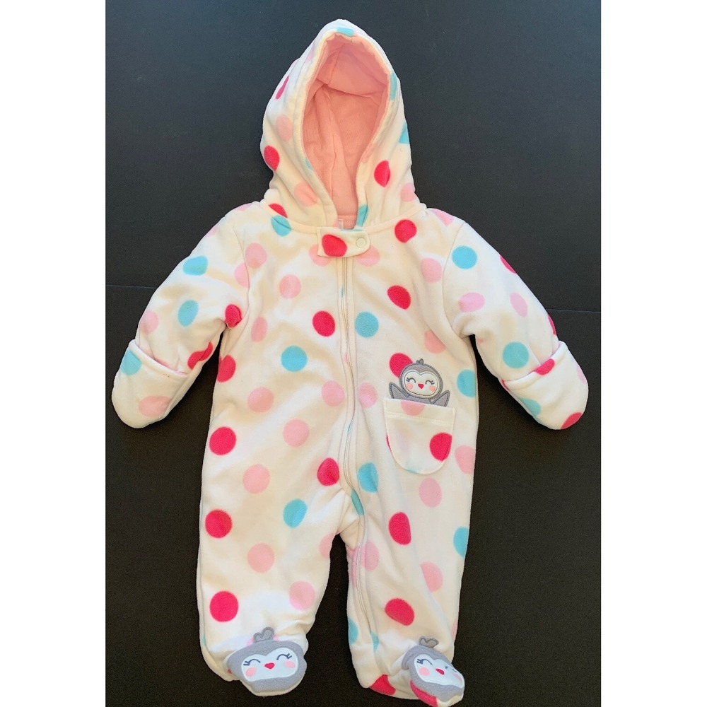 3 months Just One You by Carters Fleece One Piece with Hood Polka Dots Penguins